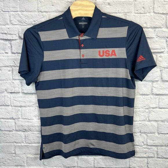 Lot Of 4 Adidas Men USA Athletic Short Sleeve Striped Golf Polo Shirt‎ Sz Large - Picture 8 of 14